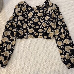 Floral Black and Cream Women's Top